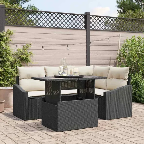 Ensemble de canapé de jardin avec coussin 5 pcs Noir et Crème