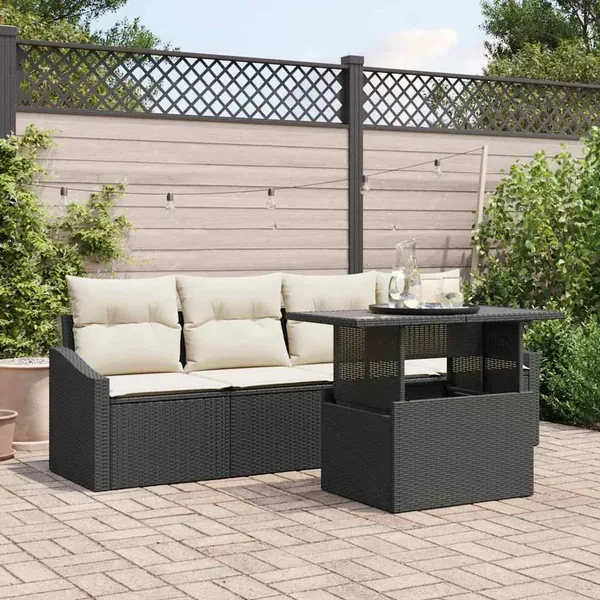 Ensemble de canapé de jardin 5 pcs Noir Poly rotin