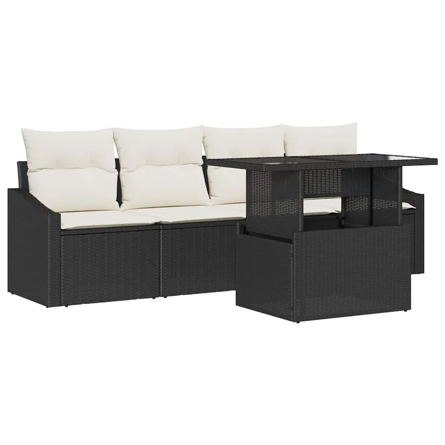 Ensemble de canapé de jardin 5 pcs Noir Poly rotin - 2