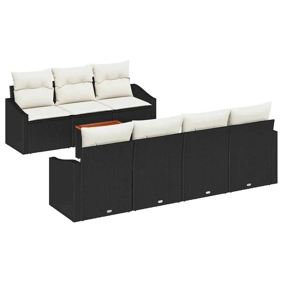 Ensemble de canapé de jardin 8 pcs Noir et Crème polyrotin - 2