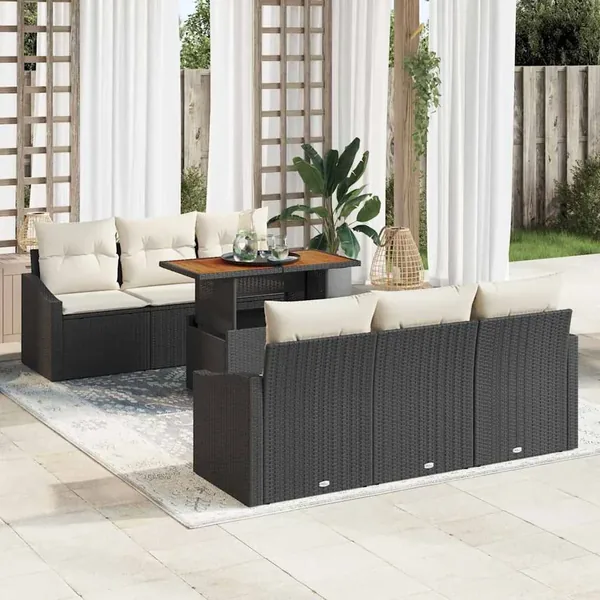 Ensemble de canapé de jardin 7 pcs Noir Poly rotin
