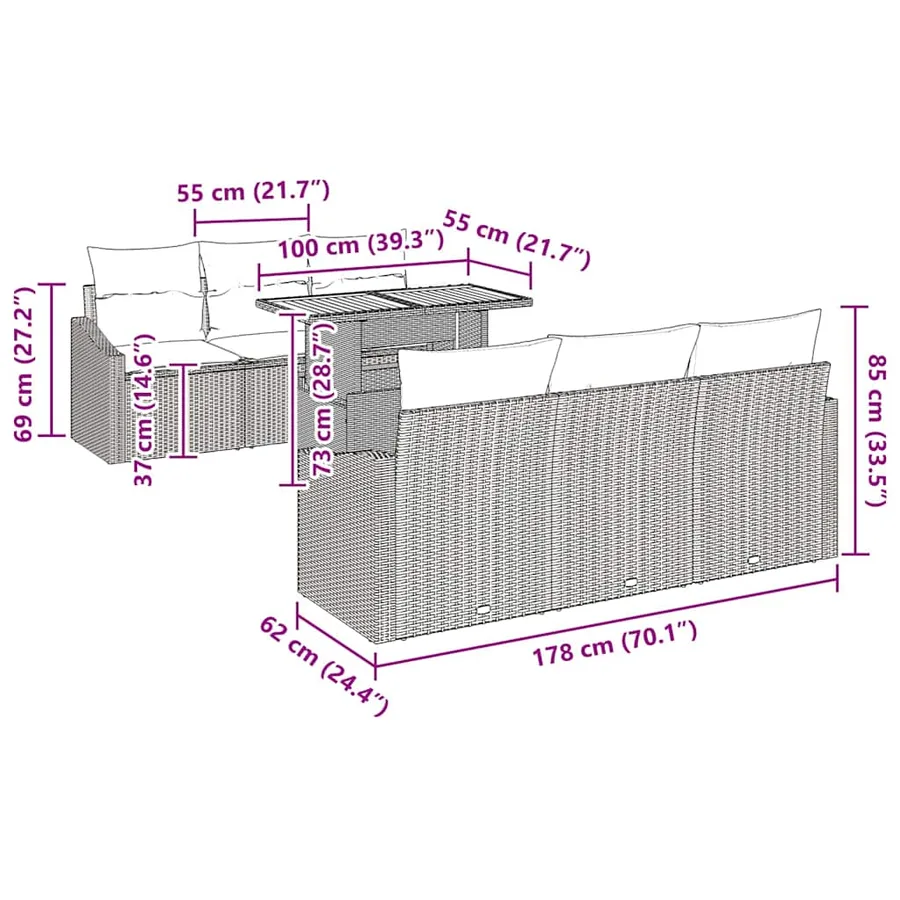 Ensemble de canapé de jardin 7 pcs Noir Poly rotin - 13