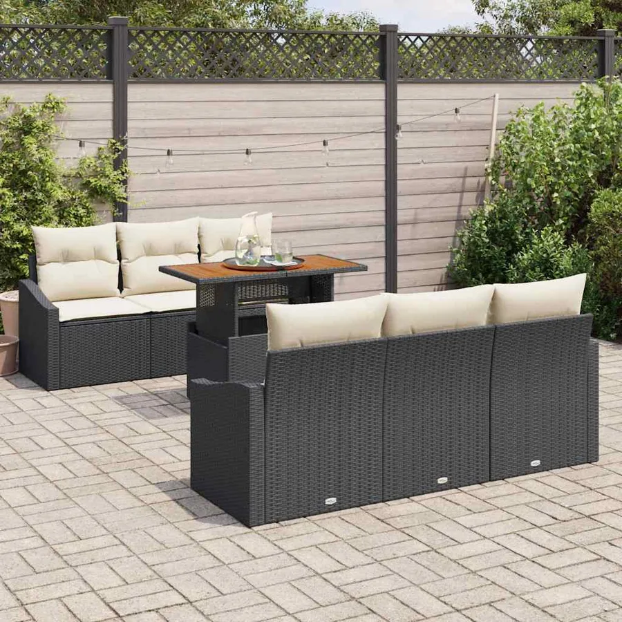 Ensemble de canapé de jardin 7 pcs Noir Poly rotin - 3