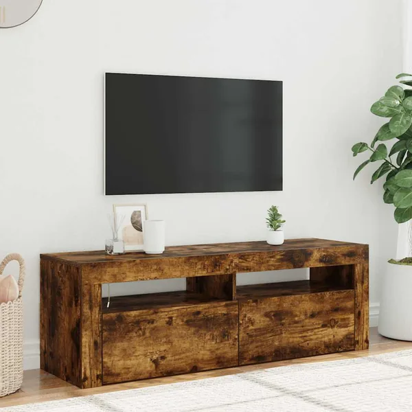 Meuble TV avec lumières LED Chêne fumé 120x35x40 cm
