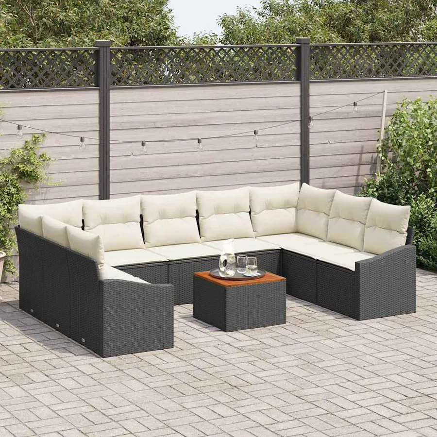 Ensemble de canapé de jardin 10 pcs Noir et Crème polyrotin - 3