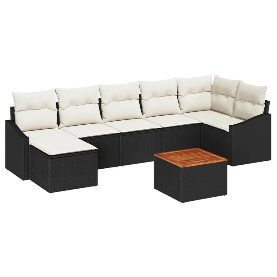 Ensemble de canapé de jardin 8 pcs Noir et Crème polyrotin - 2