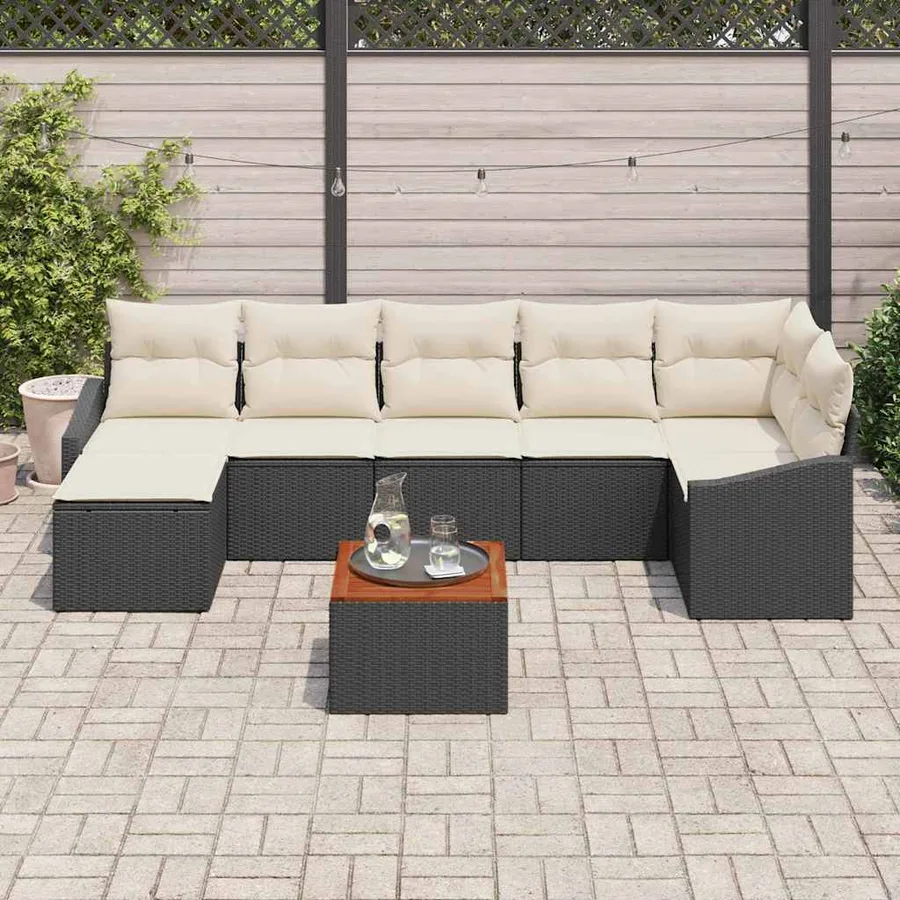 Ensemble de canapé de jardin 8 pcs Noir et Crème polyrotin - 3