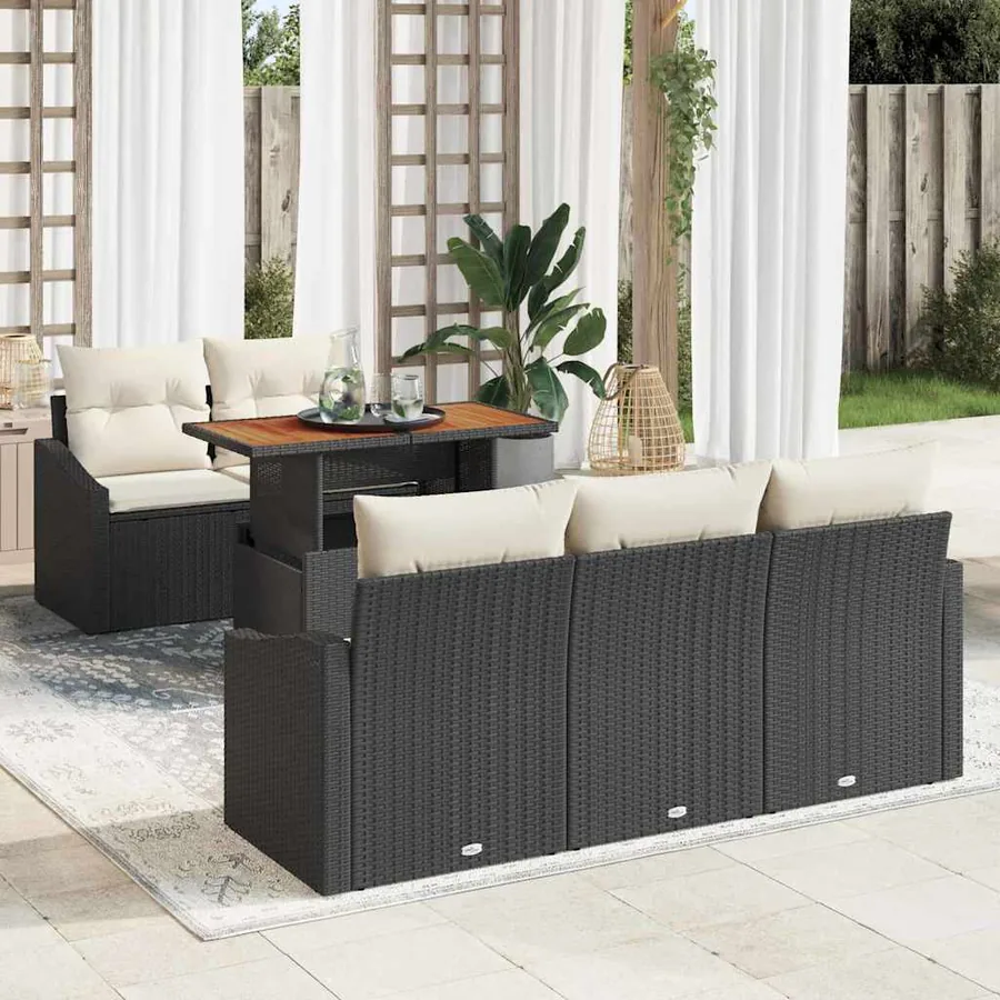 Ensemble de canapé de jardin 6 pcs Noir Poly rotin