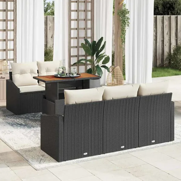 Ensemble de canapé de jardin 6 pcs Noir Poly rotin