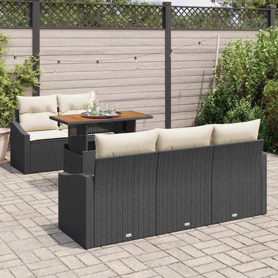 Ensemble de canapé de jardin 6 pcs Noir Poly rotin - 3
