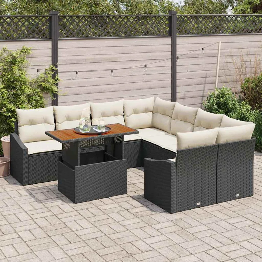 Ensemble de canapé de jardin 9 pcs Noir Poly rotin - 3