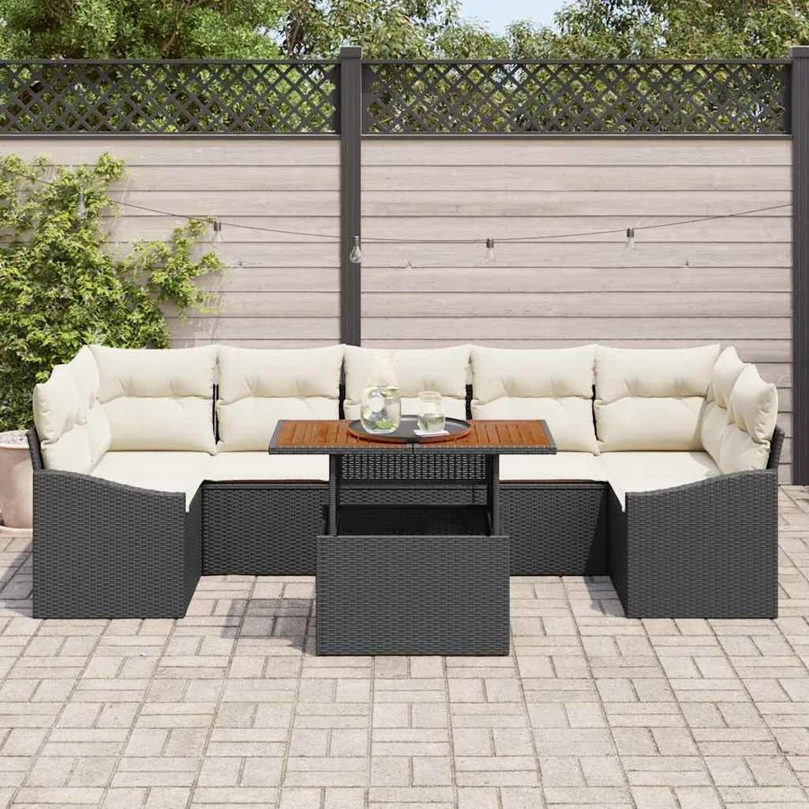 Ensemble de canapé de jardin avec coussin 8 pcs Noir et Beige - 3
