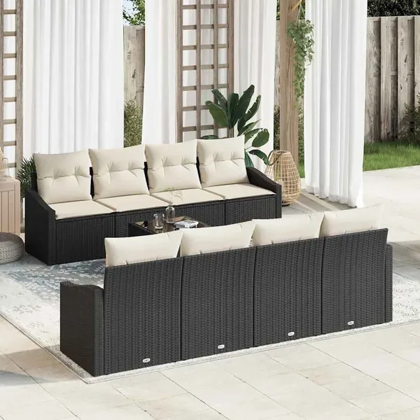 Ensemble de Canapés avec coussin 7 pcs Noir et Crème polyrotin