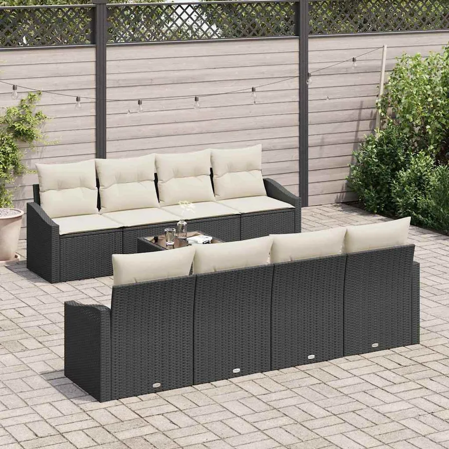 Ensemble de Canapés avec coussin 7 pcs Noir et Crème polyrotin - 3