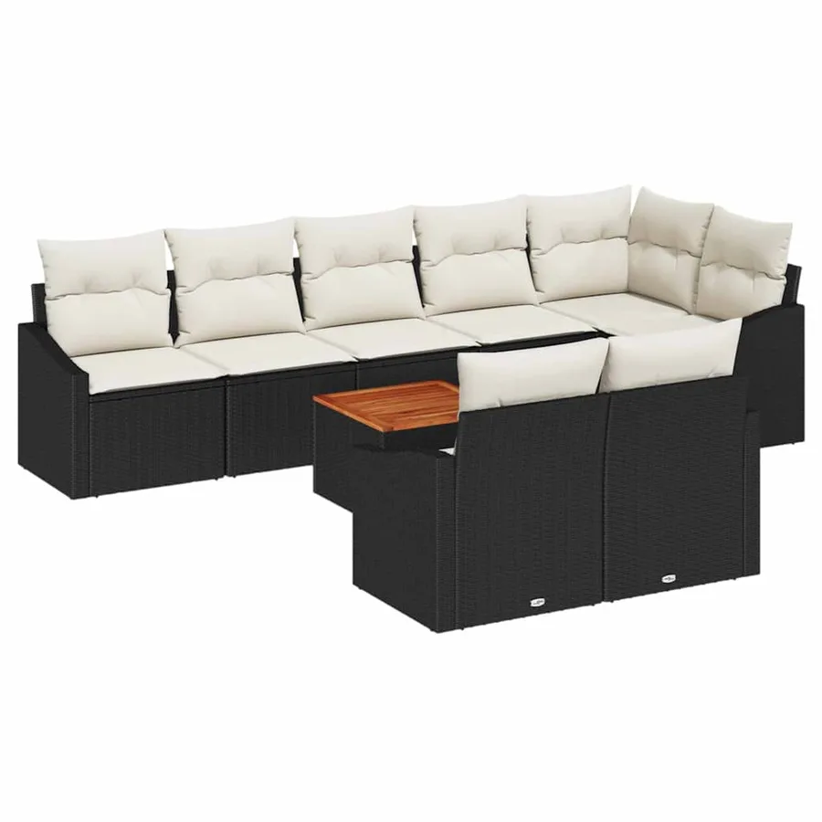 Ensemble de canapé de jardin 9 pcs Noir et Crème polyrotin - 2