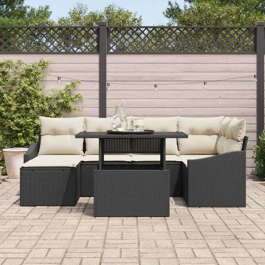 Ensemble de canapé de jardin avec coussin 7 pcs Noir et Crème - 3