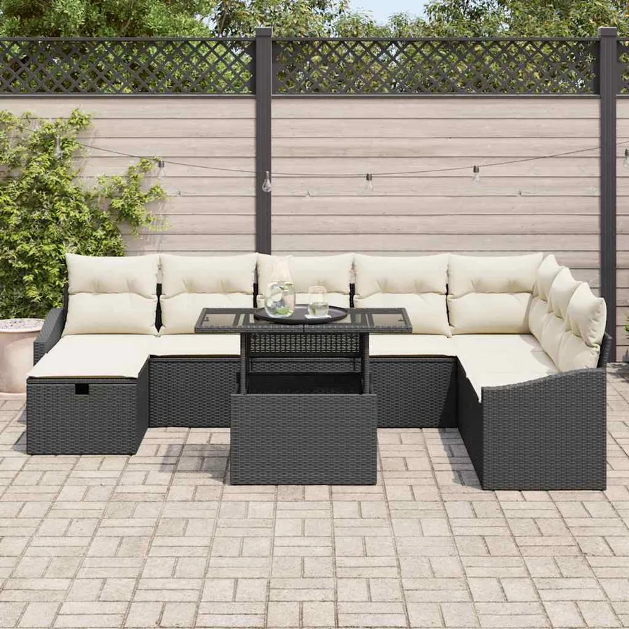 Ensemble de canapé de jardin 9 pcs Noir polyrotin - 3