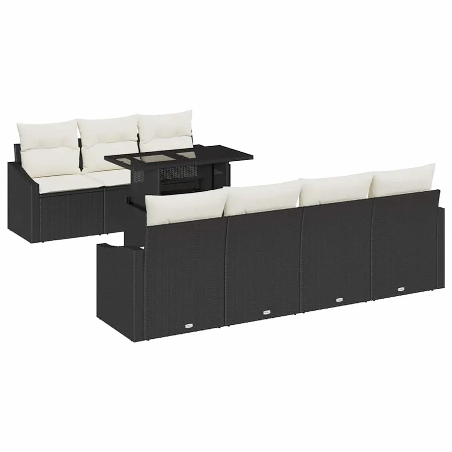 Ensemble de canapé de jardin avec coussin 8 pcs Noir polyrotin - 2