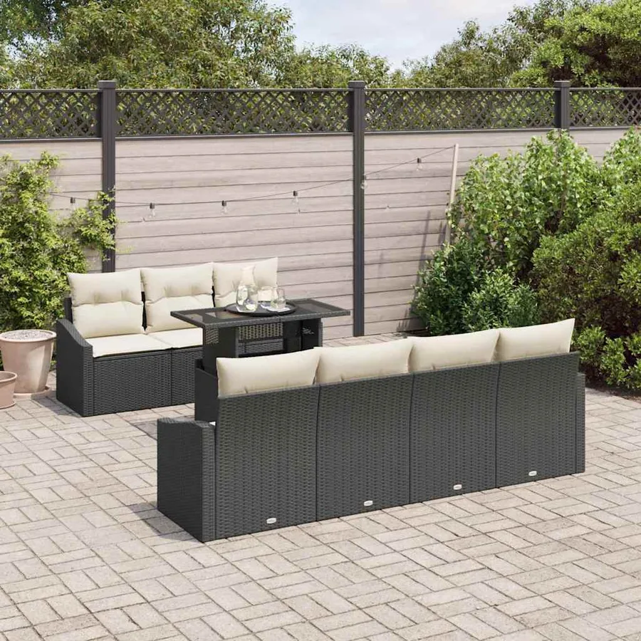 Ensemble de canapé de jardin avec coussin 8 pcs Noir polyrotin - 3