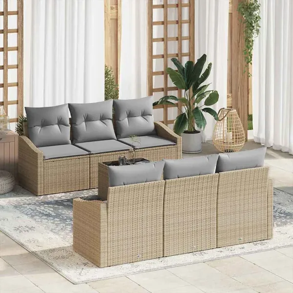 Ensemble de Canapés avec coussin 7 pcs Beige et gris polyrotin