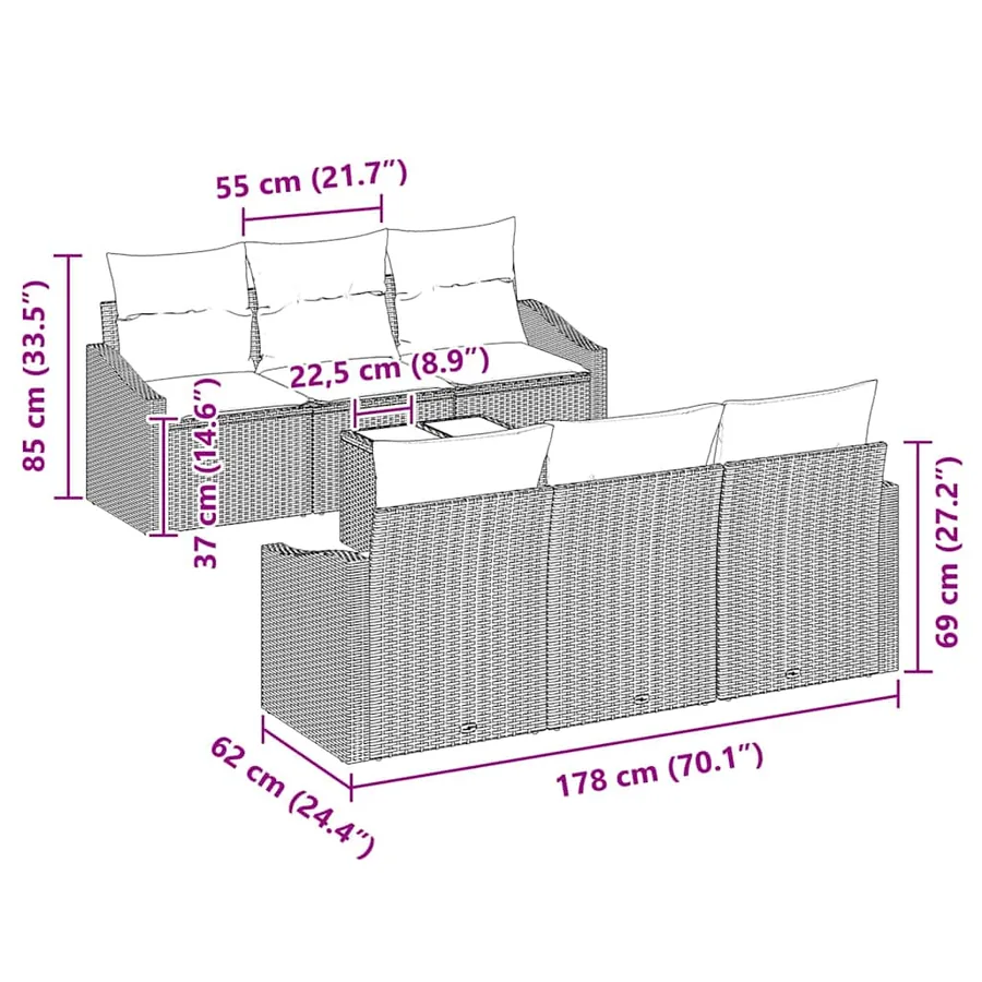 Ensemble de Canapés avec coussin 7 pcs Beige et gris polyrotin - 9