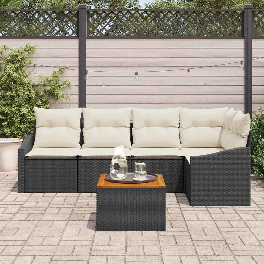 Ensemble de canapé de jardin 6 pcs Noir et Crème polyrotin - 3