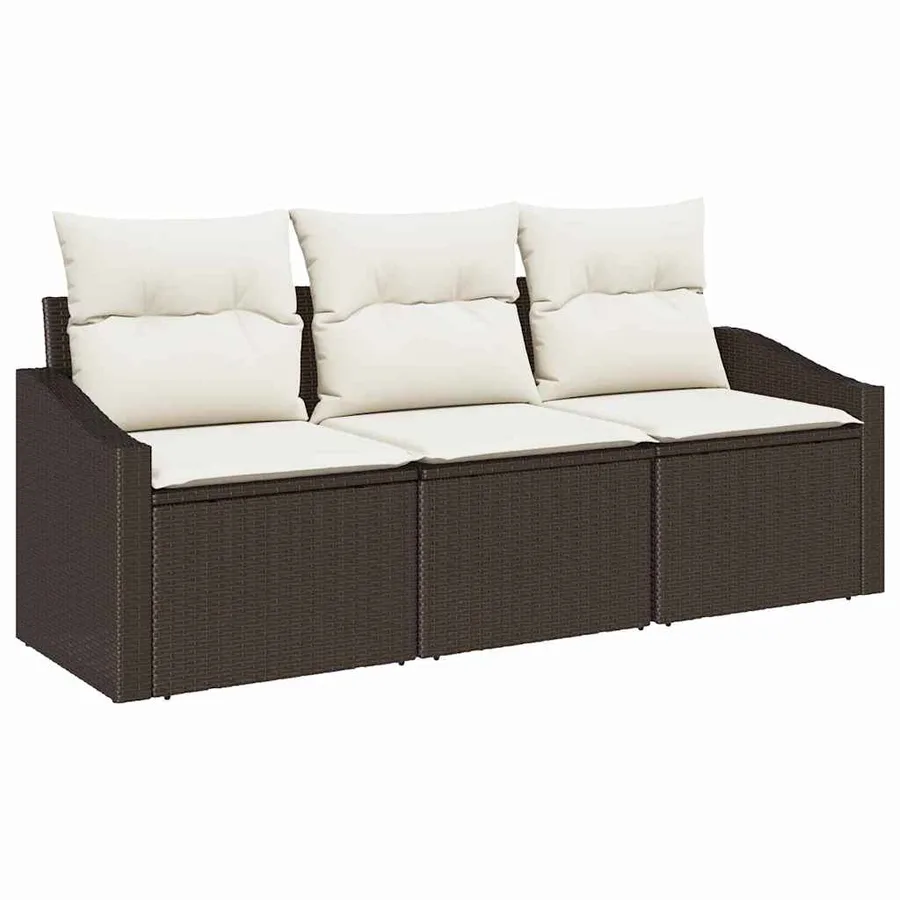 Ensemble de canapé de jardin 3 pcs Marron et blanc polyrotin - 2