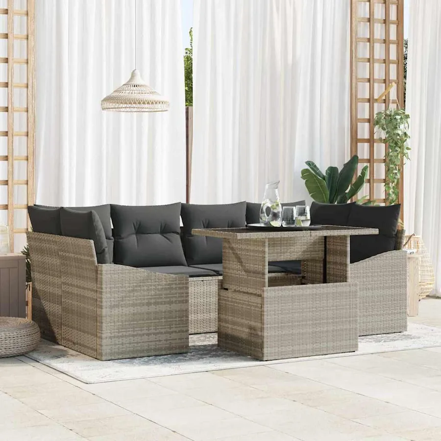 Ensemble de canapé de jardin 7 pcs Gris clair Poly rotin