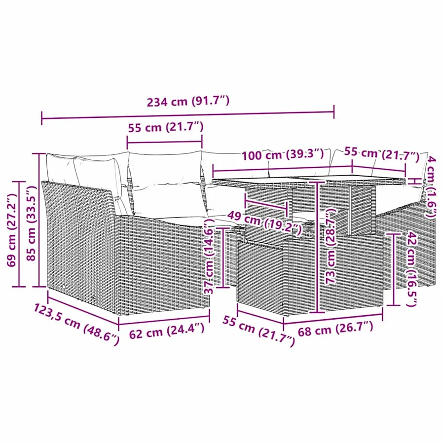 Ensemble de canapé de jardin 7 pcs Gris clair Poly rotin - 15