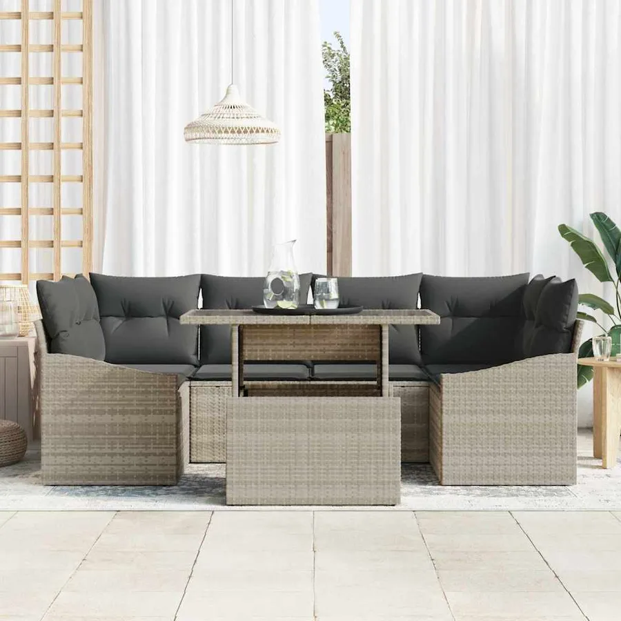 Ensemble de canapé de jardin 7 pcs Gris clair Poly rotin - 3