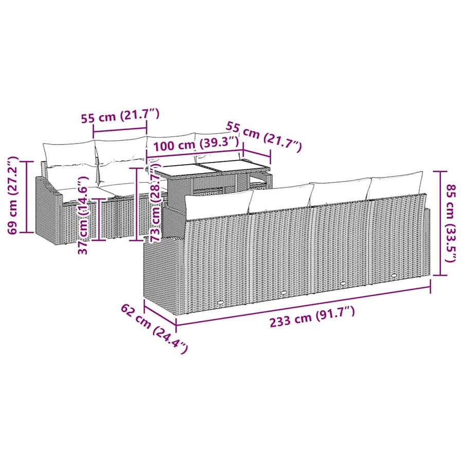 Ensemble de canapé de jardin 9 pcs Gris clair polyrotin - 13