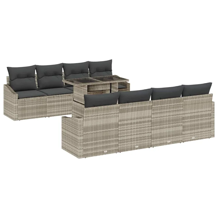 Ensemble de canapé de jardin 9 pcs Gris clair polyrotin - 2