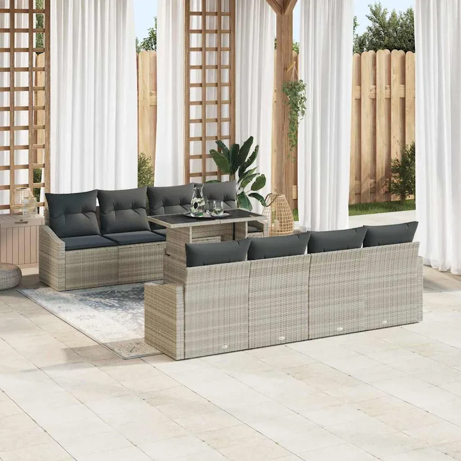Ensemble de canapé de jardin 9 pcs Gris clair polyrotin - 3