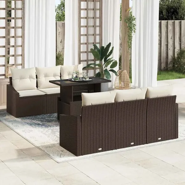 Ensemble de canapé de jardin 7 pcs Marron polyrotin