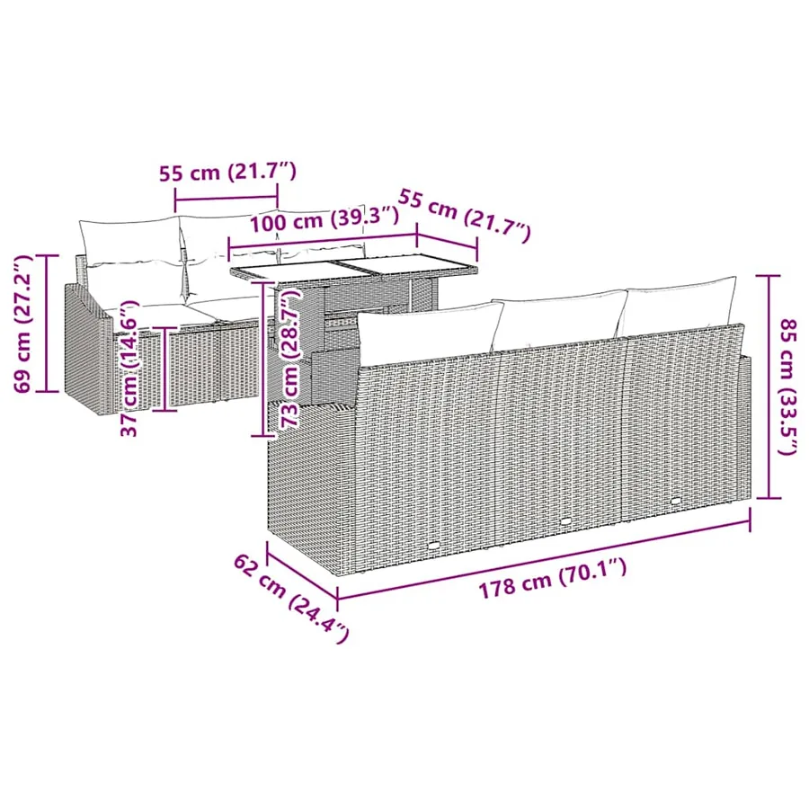 Ensemble de canapé de jardin 7 pcs Marron polyrotin - 13