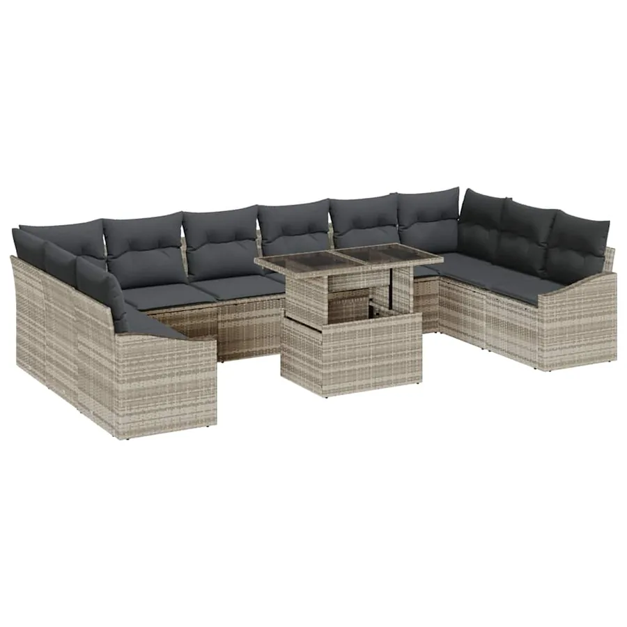 Ensemble de canapé de jardin 11 pcs Gris clair et gris foncé - 2