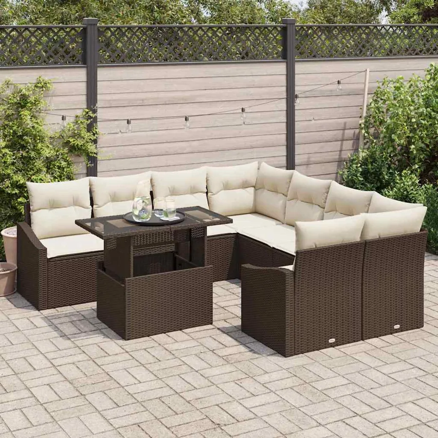Ensemble de canapé de jardin 9 pcs Marron polyrotin - 3
