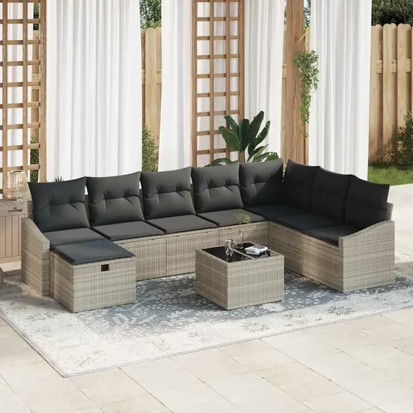 Ensemble de Canapés avec coussin 9 pcs polyrotin