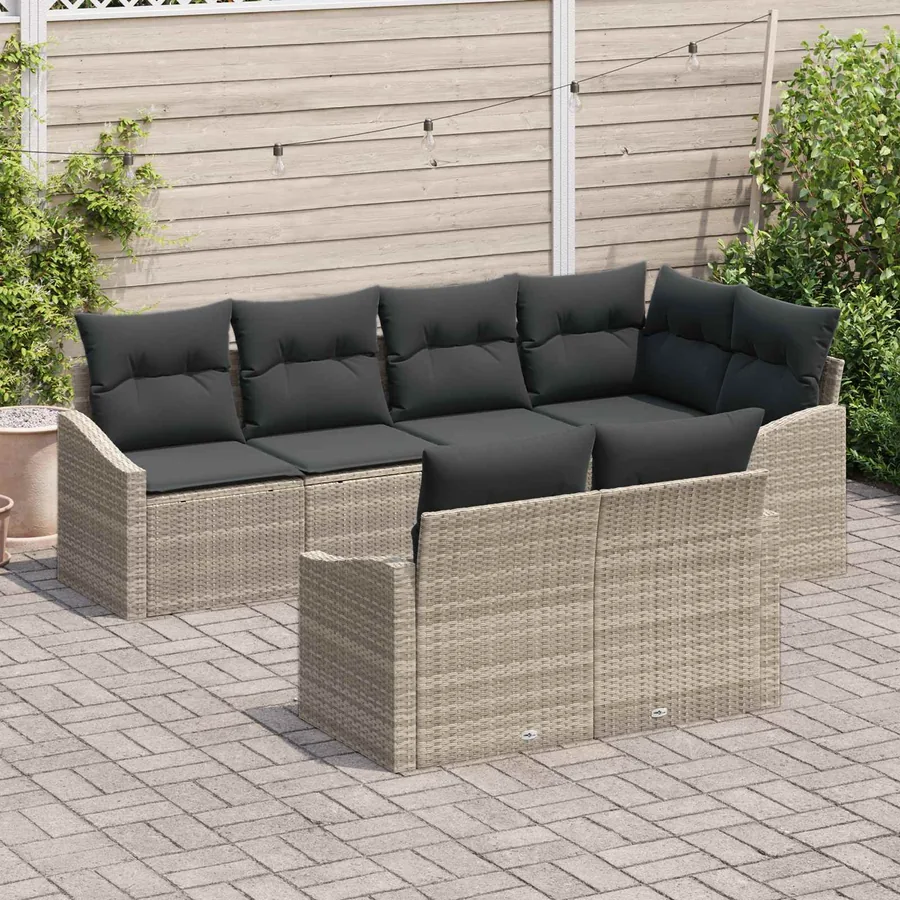 Ensemble de canapé de jardin 7 pcs Gris clair polyrotin - 3