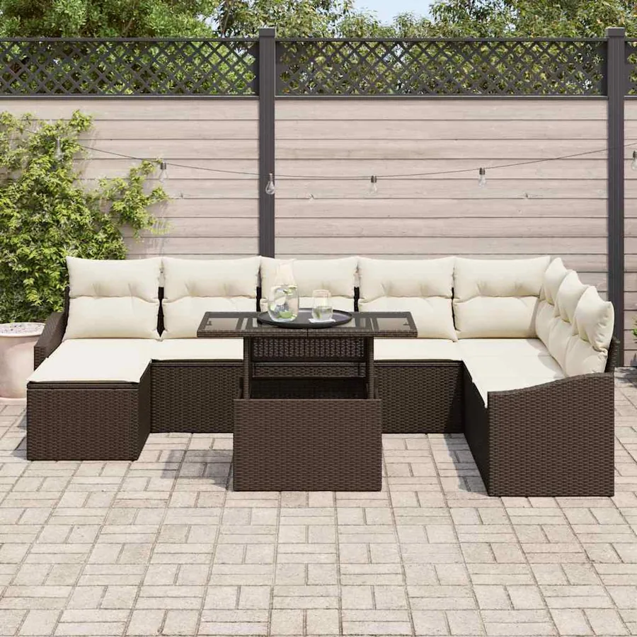 Ensemble de canapé de jardin avec coussin 9 pcs Marron et Crème - 3