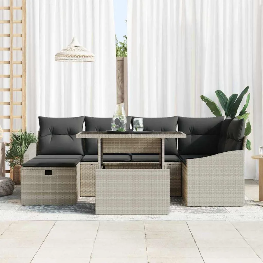 Ensemble de canapé de jardin 7 pcs Gris clair polyrotin - 3