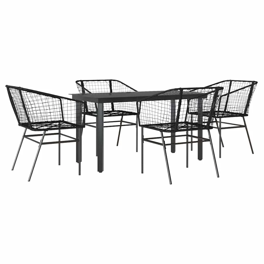 Ensemble à manger de jardin 5 pcs noir résine tressée verre - 2