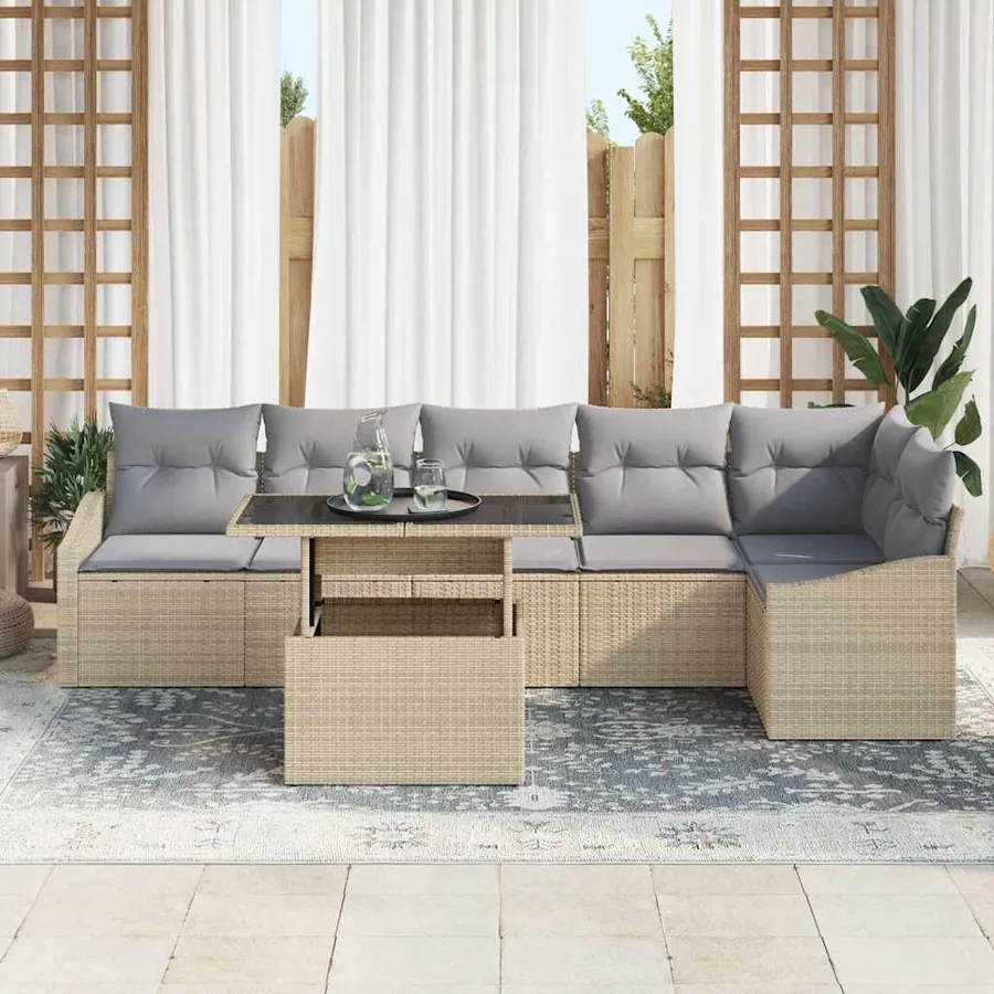 Ensemble de canapé de jardin Réglable 7 pcs Beige et Gris clair - 3
