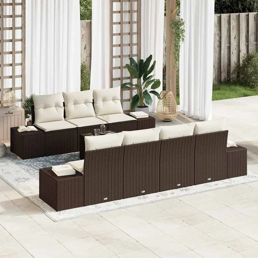 Ensemble de canapé de jardin 8 pcs Marron polyrotin