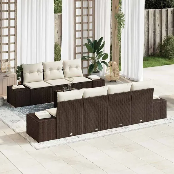 Ensemble de canapé de jardin 8 pcs Marron polyrotin