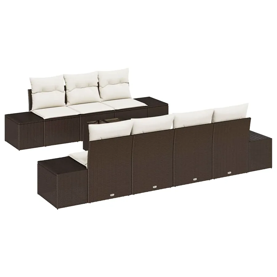 Ensemble de canapé de jardin 8 pcs Marron polyrotin - 2