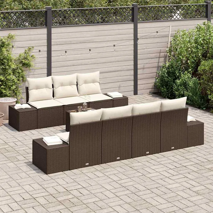 Ensemble de canapé de jardin 8 pcs Marron polyrotin - 3
