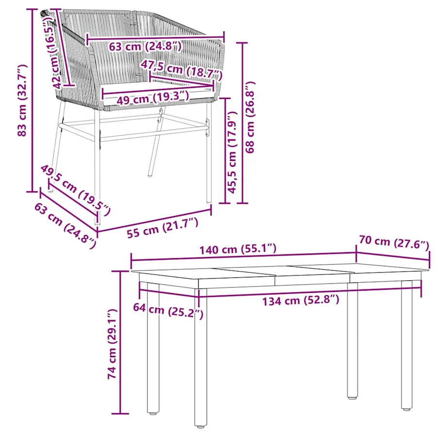 Ensemble à manger jardin coussins 5pcs marron poly rotin verre - 10