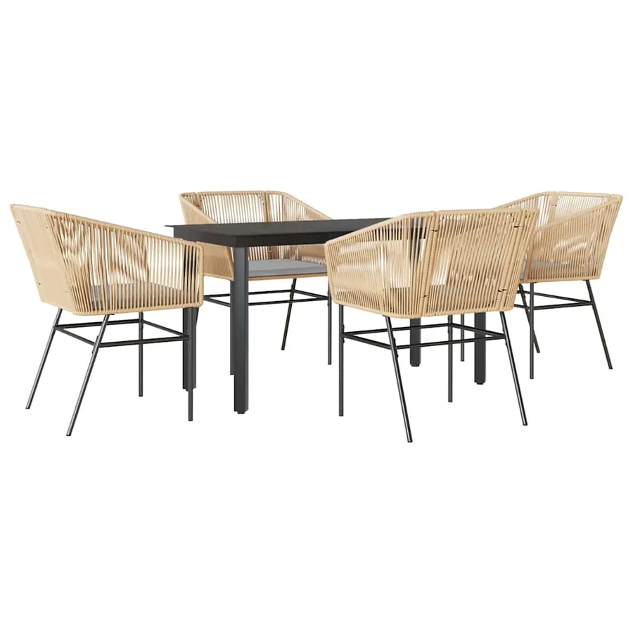 Ensemble à manger jardin coussins 5pcs marron poly rotin verre - 2