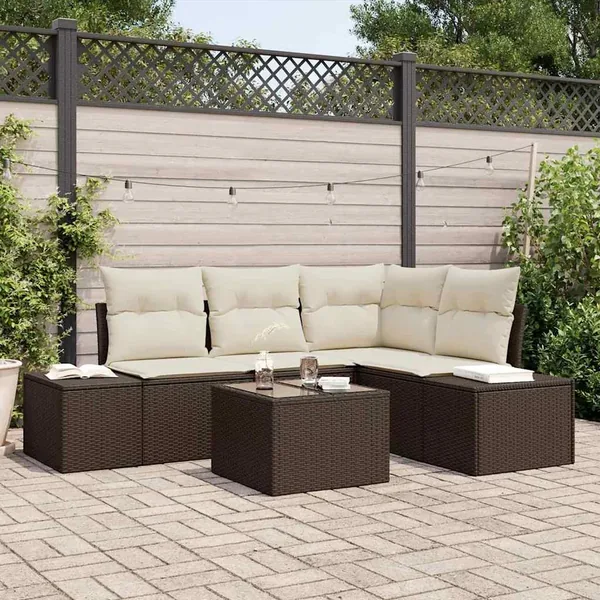 Ensemble de canapé de jardin 5 pcs Marron polyrotin